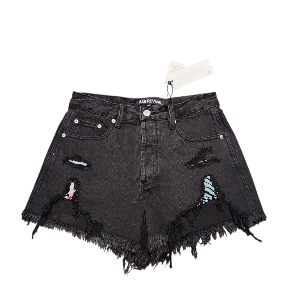Blue Revival Womens Distressed Black Denim Shorts NWT Size 25